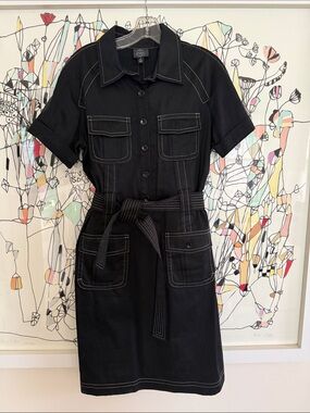 Suzi Chin for Maggy Boutique Black Button-Front Midi Shirt Dress
